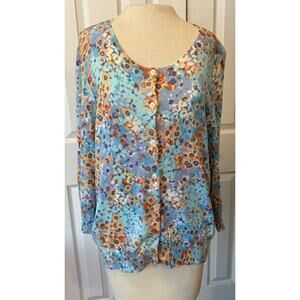 J. JILL Cardigan Sz LG Floral Button Up Cottagecore Feminine Soft Pastels Garden